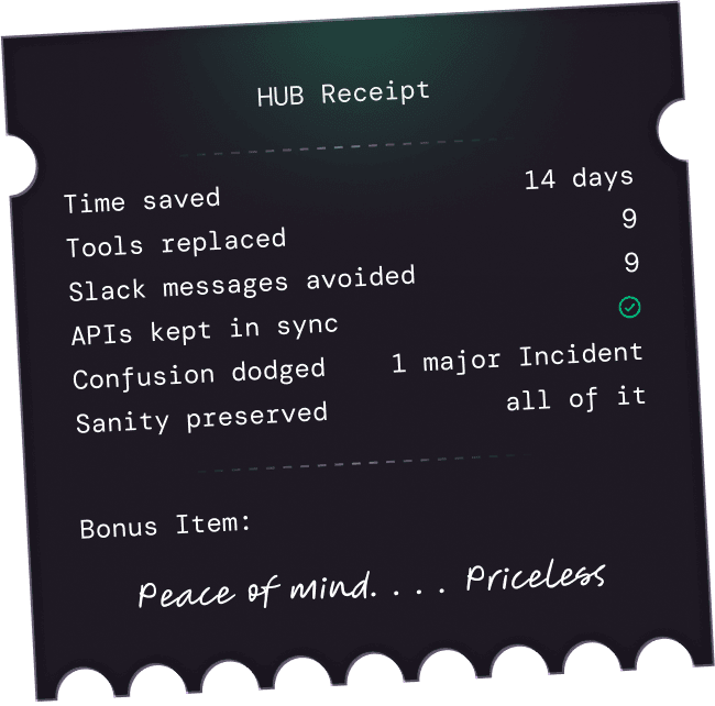 Hub Receipt showing time saved and other metrics